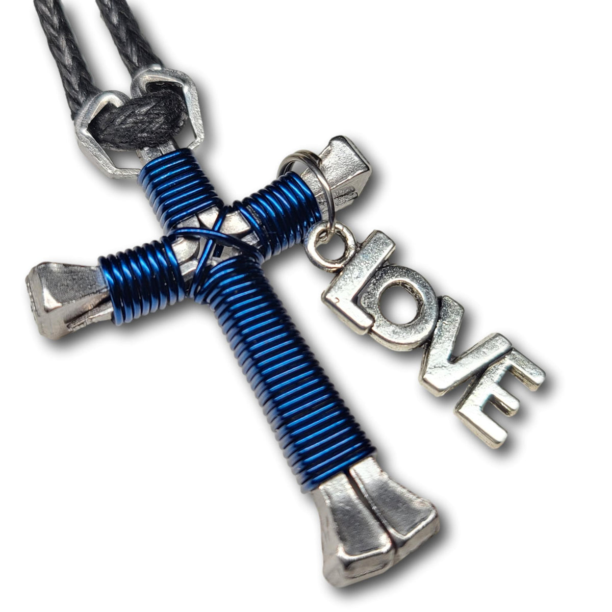 Dark Blue Horseshoe Nail Cross