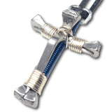5 Nail Dark Blue and Silver Horseshoe Nail Cross