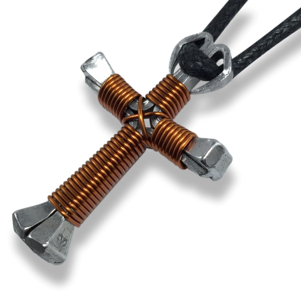 Brown Horseshoe Nail Cross Necklace