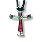 Burgundy & Silver Horseshoe Nail Cross Necklace