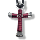 Burgundy Horseshoe Nail Cross Necklace