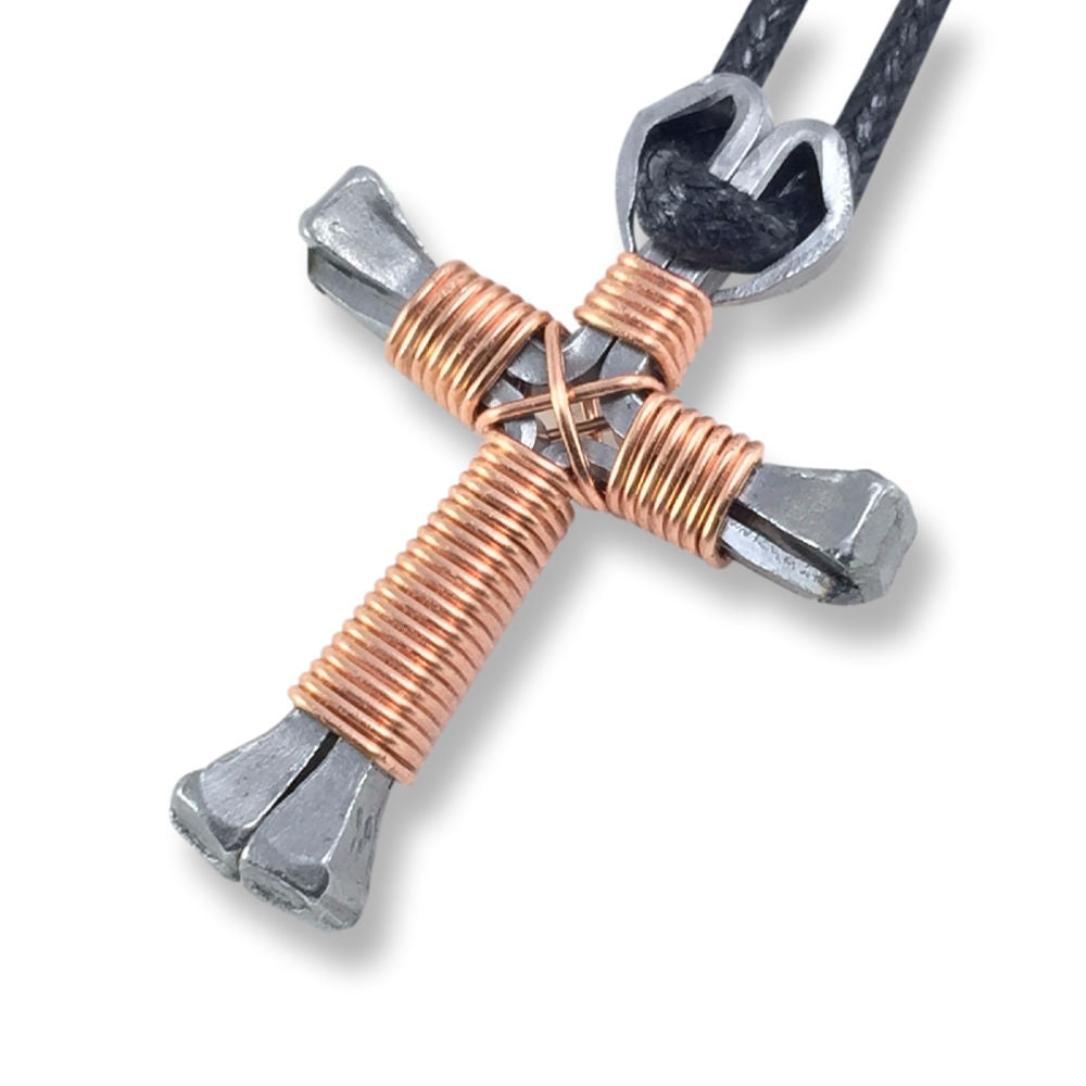 Copper Horseshoe Nail Cross Necklace