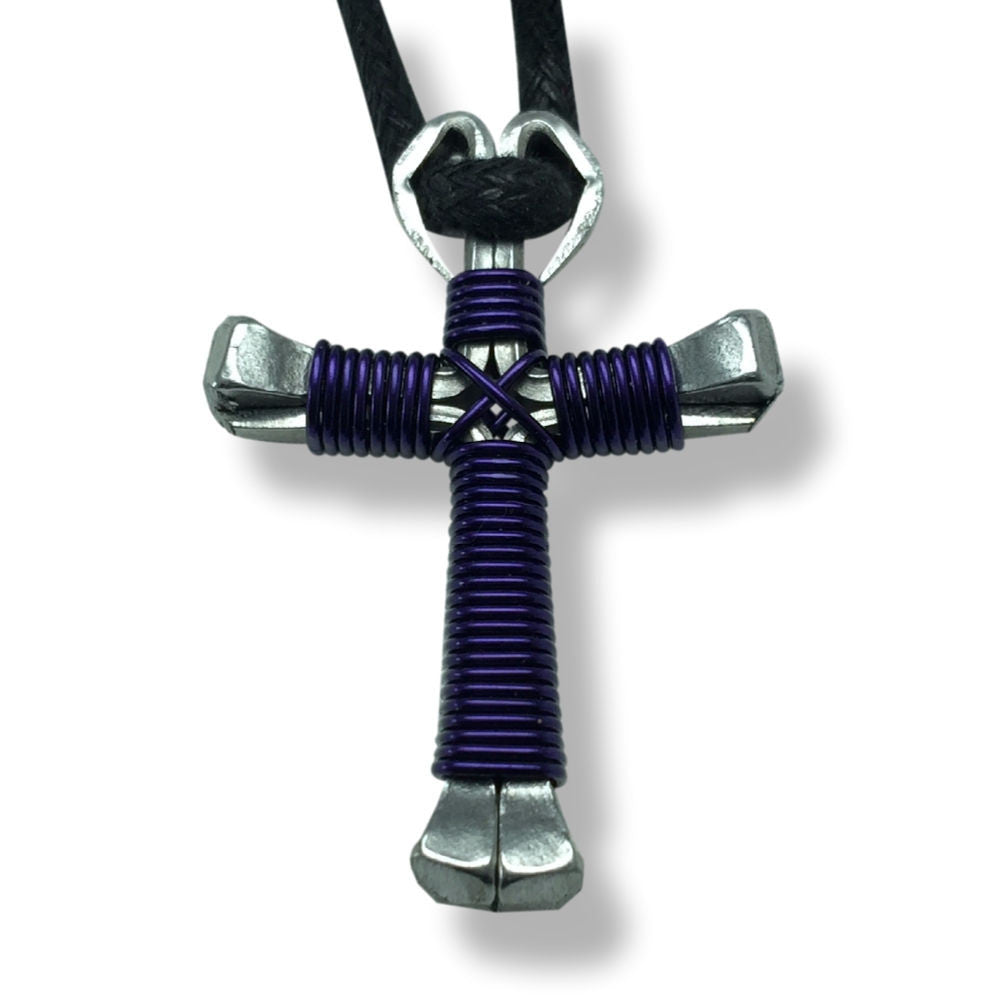 Dark Purple Horseshoe Nail Cross Necklace