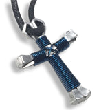 Dark Blue Horseshoe Nail Cross Necklace