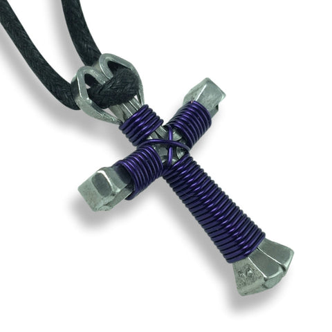 Dark Purple Horseshoe Nail Cross Necklace