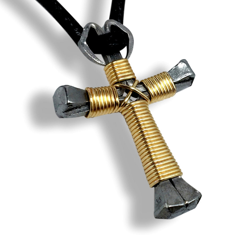 Gold Horseshoe Nail Cross Necklace