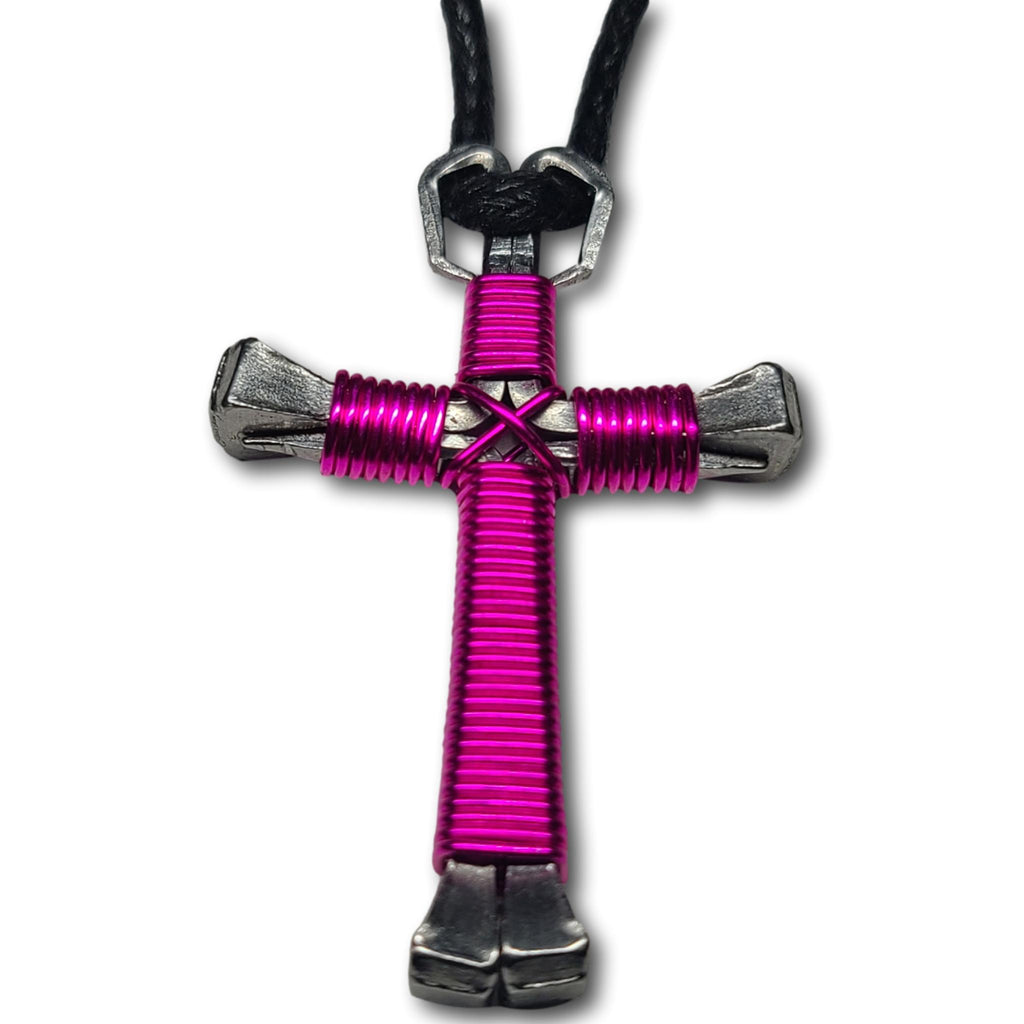 Hot Pink Horseshoe Nail Cross