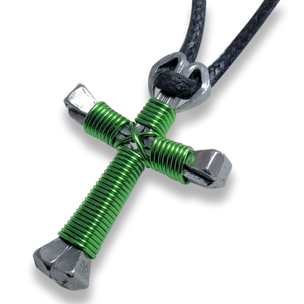 Lime Green Horseshoe Nail Cross Necklace