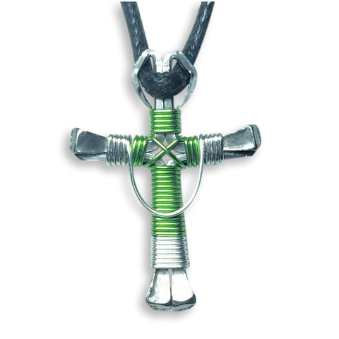 Swag Lime & Silver Horseshoe Nail Cross Necklace