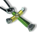 Lime & Yellow Green Horseshoe Nail Cross Necklace