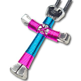 Sport Peacock Blue and Hot Pink Horseshoe Nail Cross