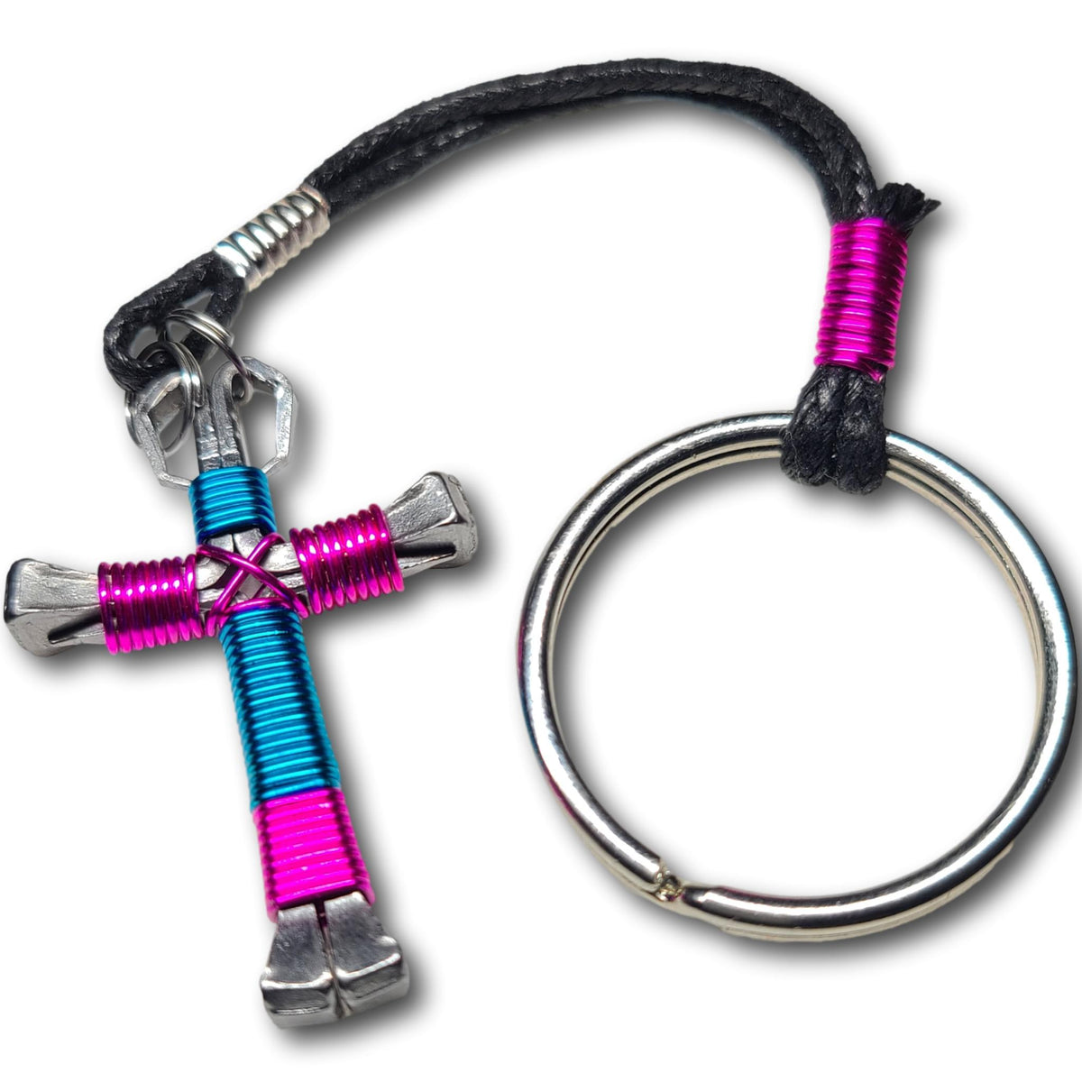 Sport Peacock Blue and Hot Pink Horseshoe Nail Cross