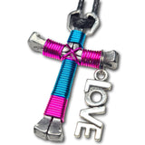 Sport Peacock Blue and Hot Pink Horseshoe Nail Cross