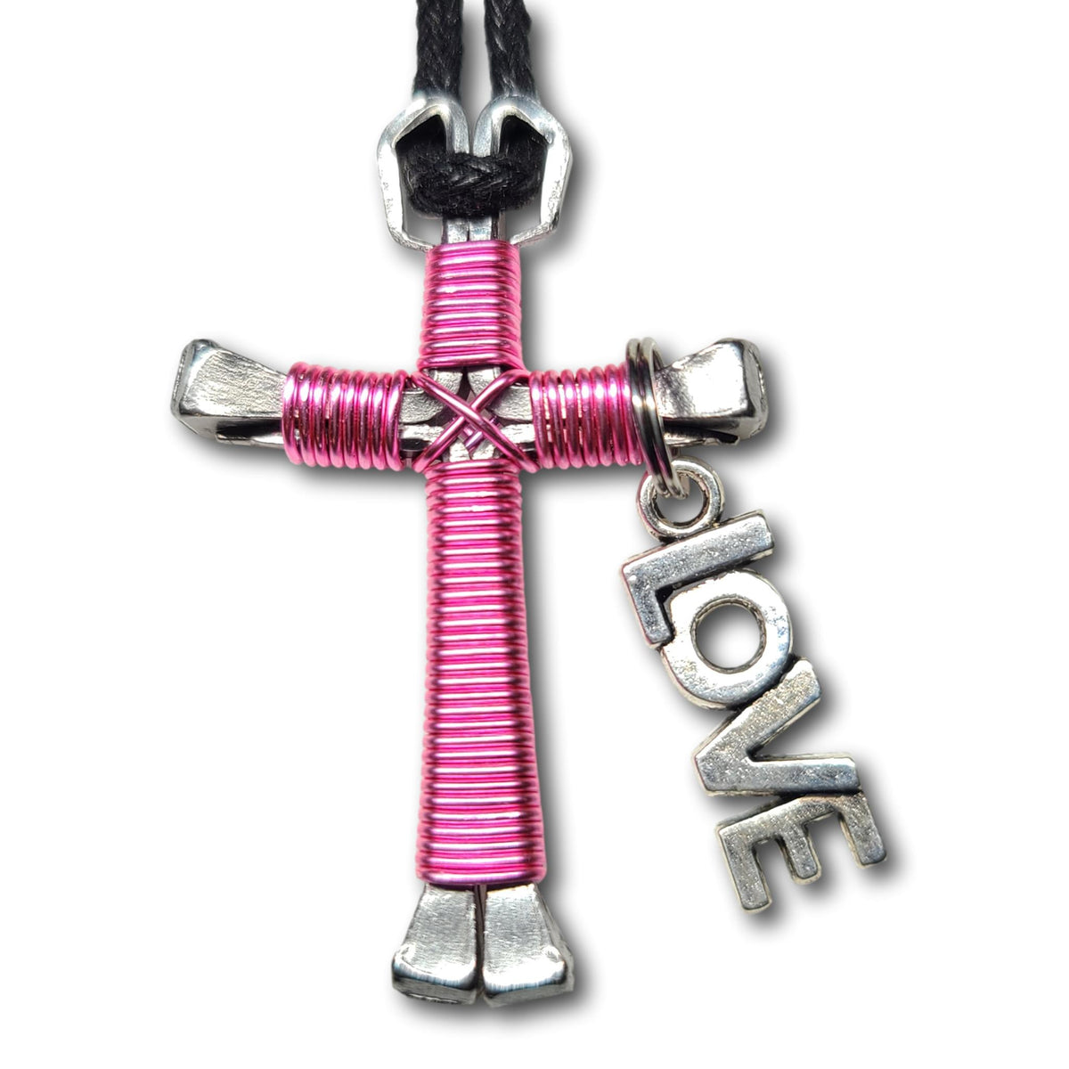 Rose Pink Horseshoe Nail Cross Key Chain
