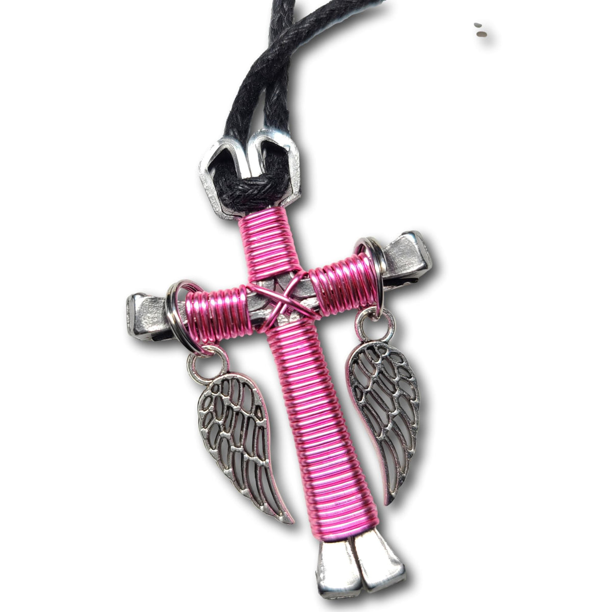 Rose Pink Horseshoe Nail Cross Key Chain