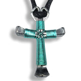 Seafoam Green Horseshoe Nail Cross Necklace