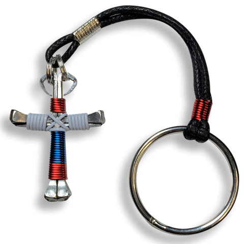 Sport Patriotic Red-White-Blue Horseshoe Nail Cross Key Chain