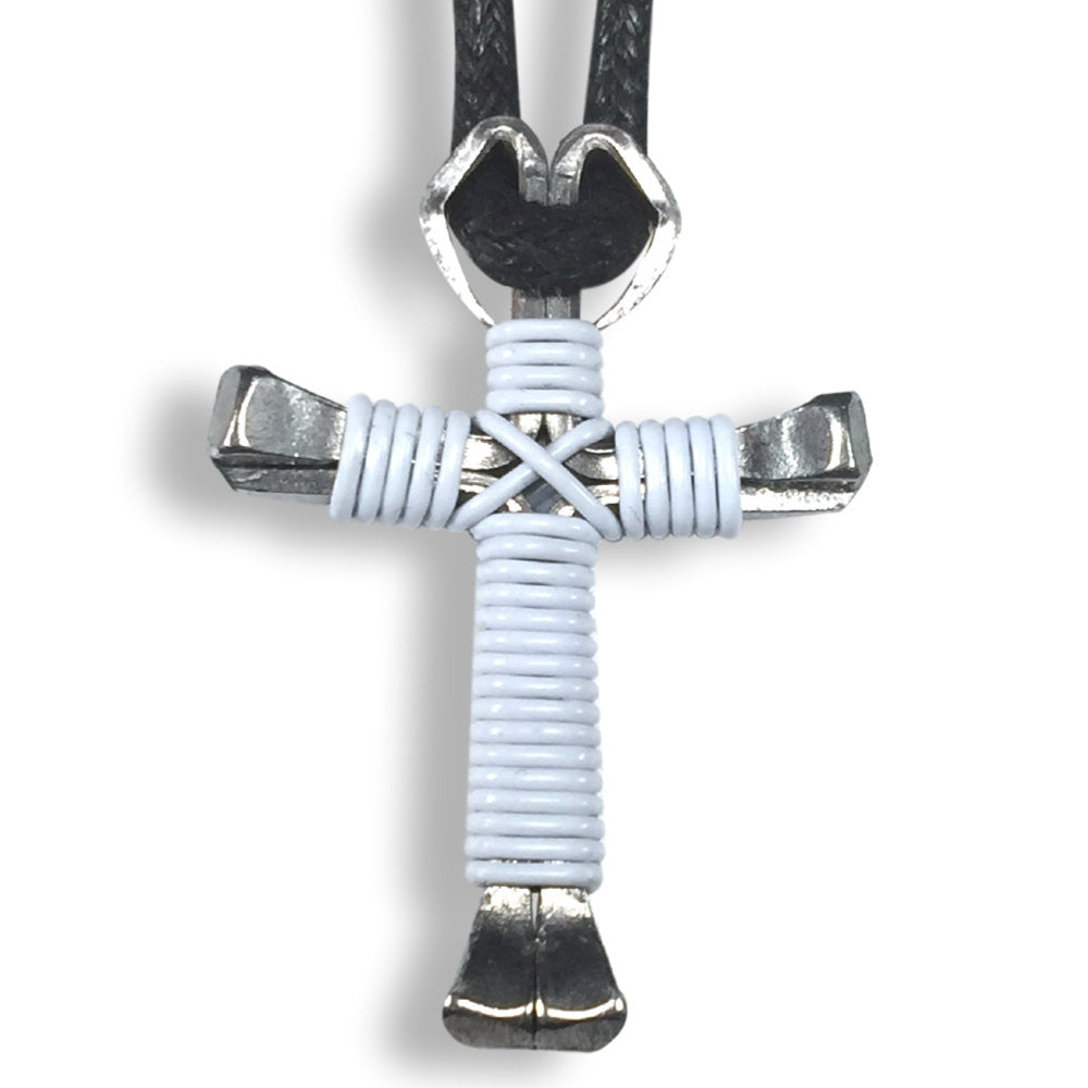 White Horseshoe Nail Cross Necklace