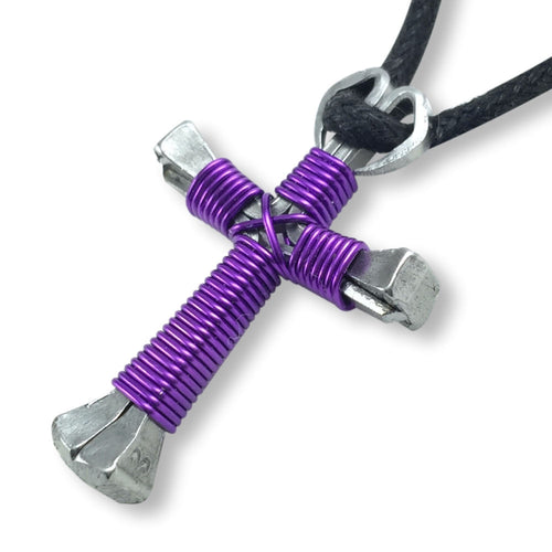 Amethyst Horseshoe Nail Cross Necklace