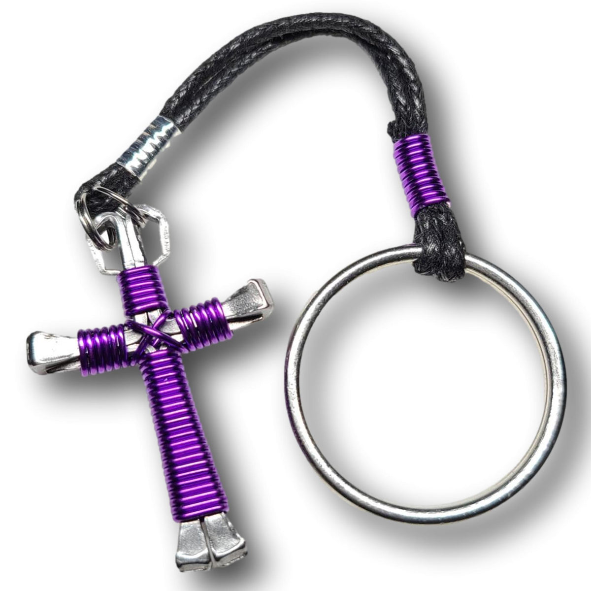 Amethyst Horseshoe Nail Cross Key Chain