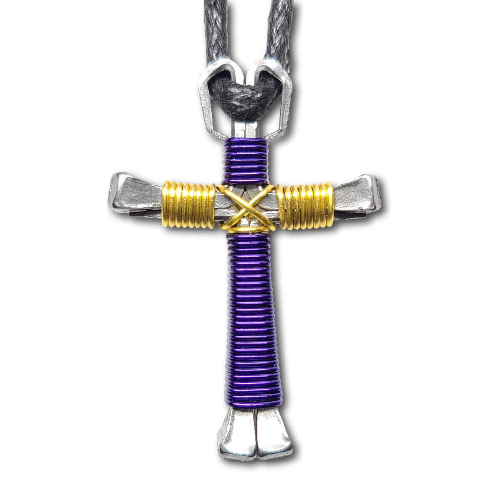 Purple & Yellow Horseshoe Nail Cross