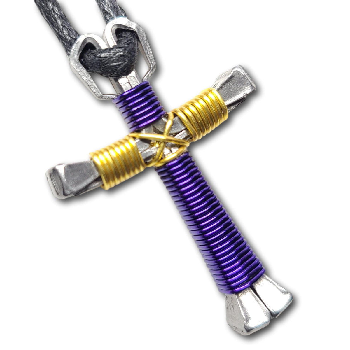 Purple & Yellow Horseshoe Nail Cross