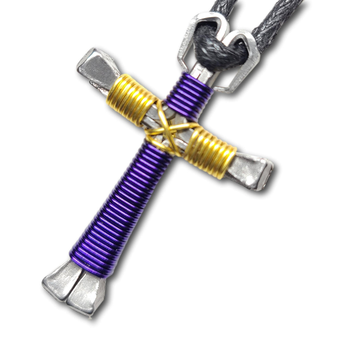 Purple & Yellow Horseshoe Nail Cross