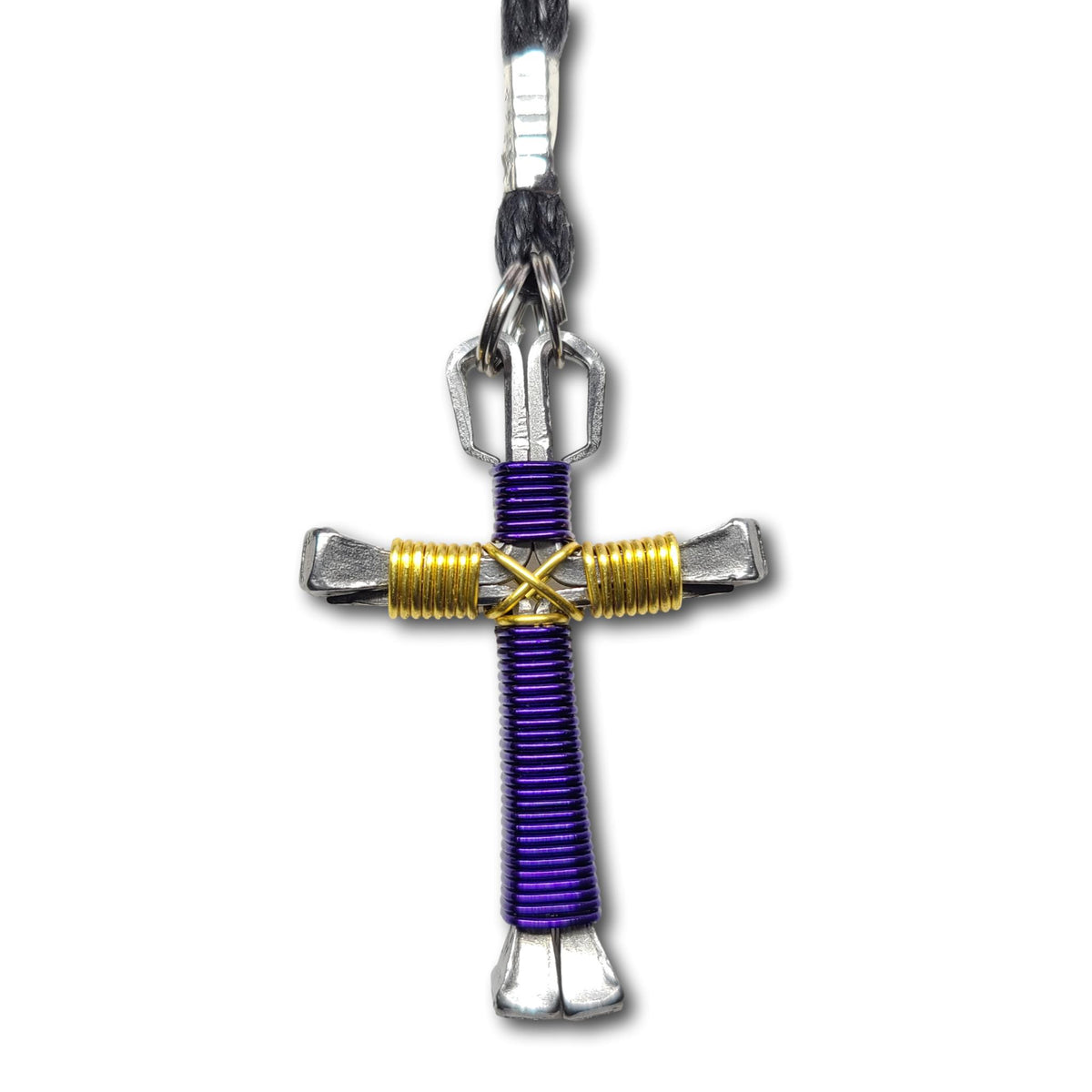 Purple & Yellow Horseshoe Nail Cross