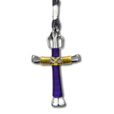 Purple & Yellow Horseshoe Nail Cross