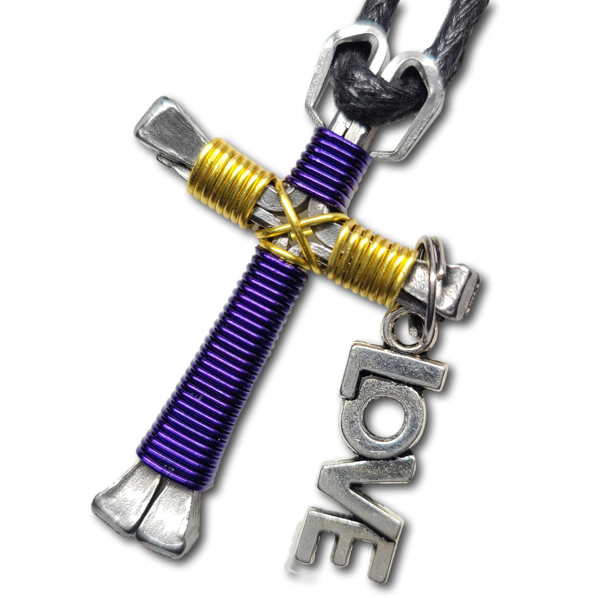 Purple & Yellow Horseshoe Nail Cross