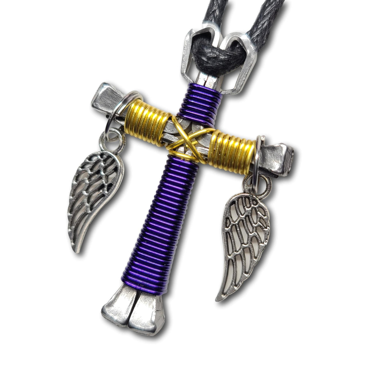 Purple & Yellow Horseshoe Nail Cross