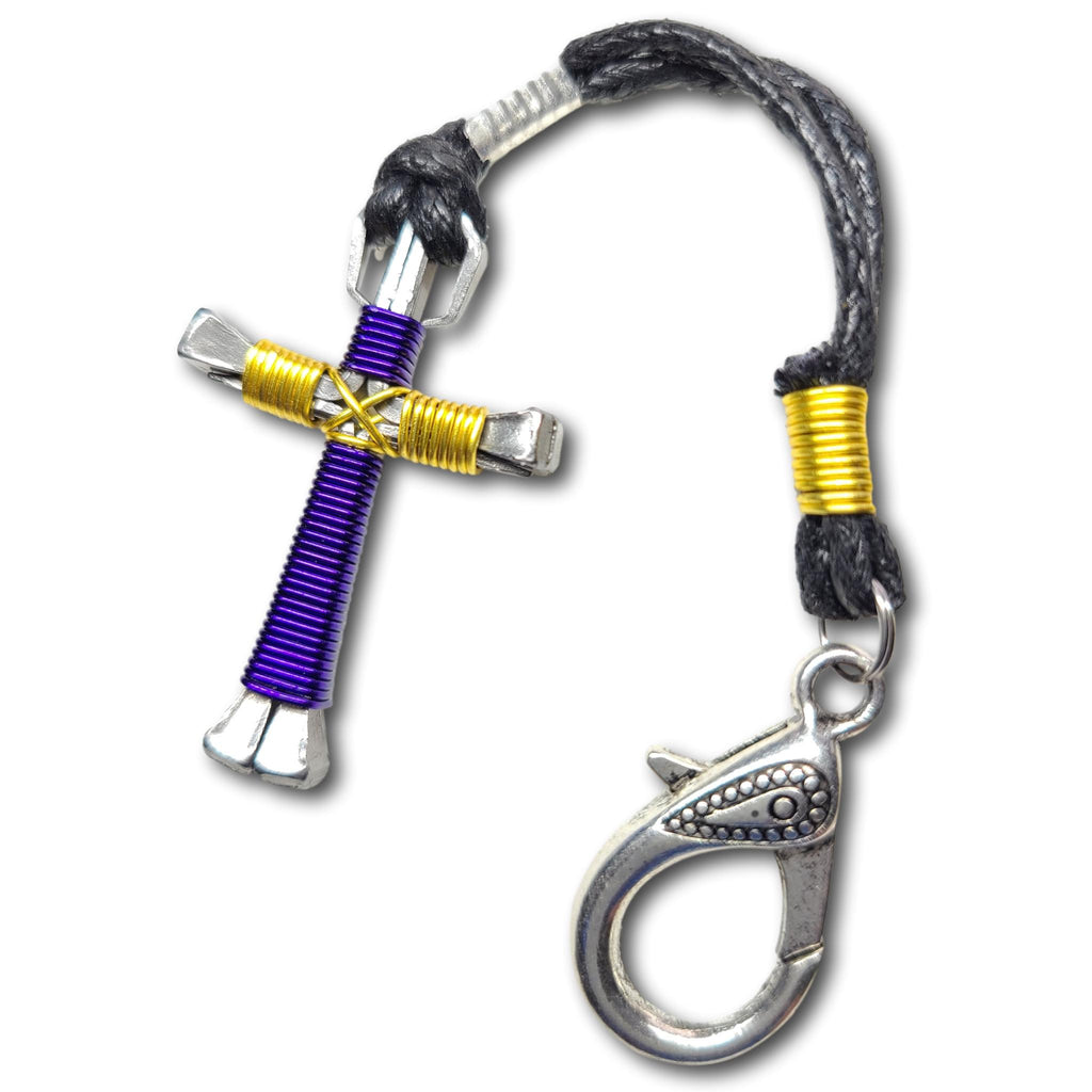 Purple & Yellow Horseshoe Nail Cross Zipper Pull