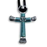 Baby Blue Horseshoe Nail Cross Necklace