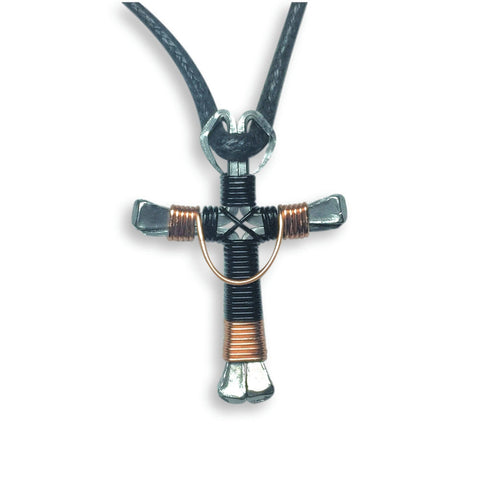 Swag Black & Copper Horseshoe Nail Cross Necklace