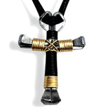 Sport Black & Gold Horseshoe Nail Cross Necklace