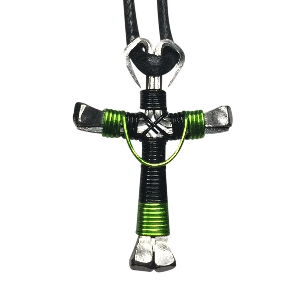 Swag Black & Lime Horseshoe Nail Cross Necklace