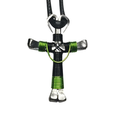 Swag Black & Lime Horseshoe Nail Cross Necklace