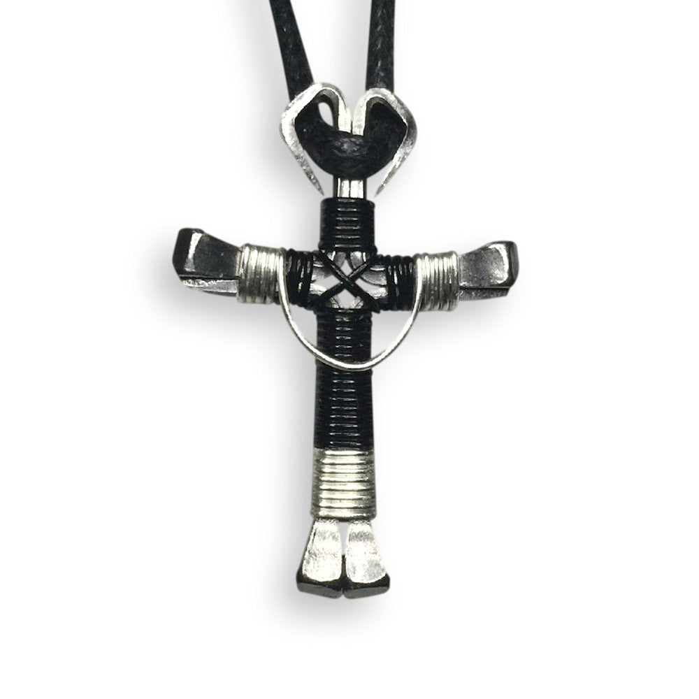 Swag Black & Silver Horseshoe Nail Cross Necklace