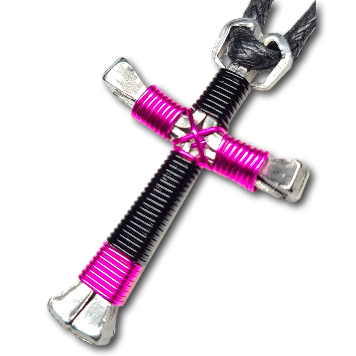 Sport Black and Hot Pink Horseshoe Nail Cross