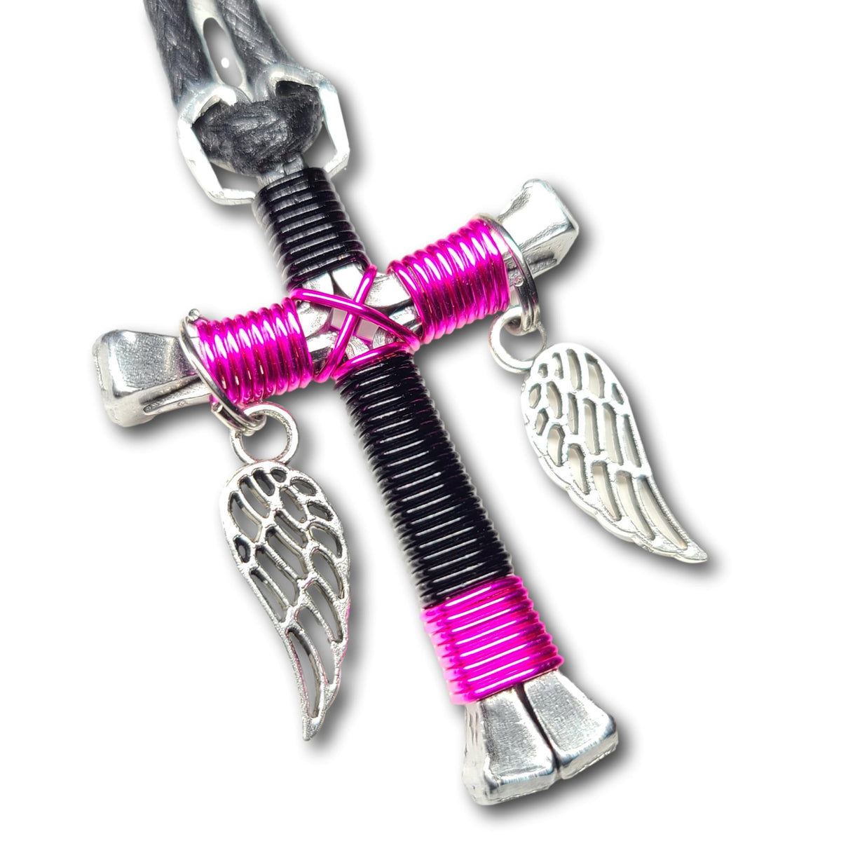 Sport Black and Hot Pink Horseshoe Nail Cross