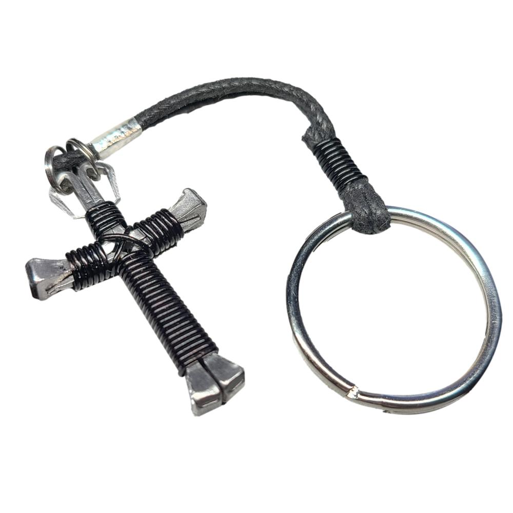 Black Horseshoe Nail Cross Key Chain
