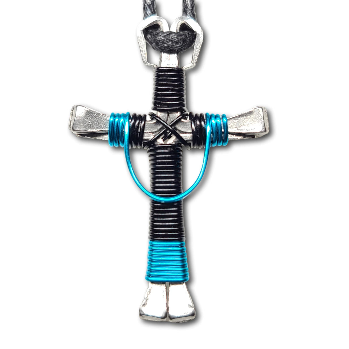 Swag Black & Peacock Blue Horseshoe Nail Cross