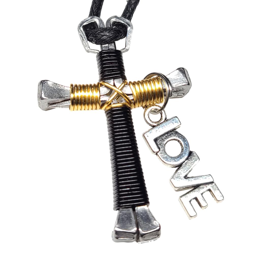 Black & Gold Horseshoe Nail Cross