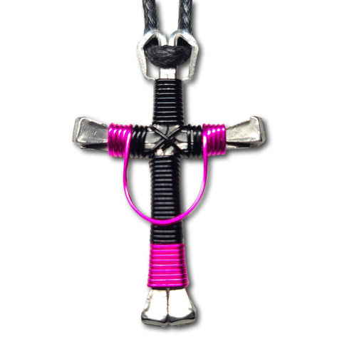 Swag Black & Hot Pink Horseshoe Nail Cross