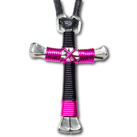 Sport Black and Hot Pink Horseshoe Nail Cross