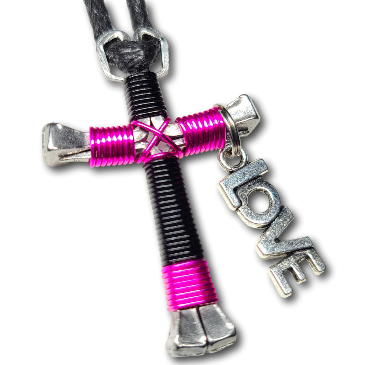 Sport Black and Hot Pink Horseshoe Nail Cross