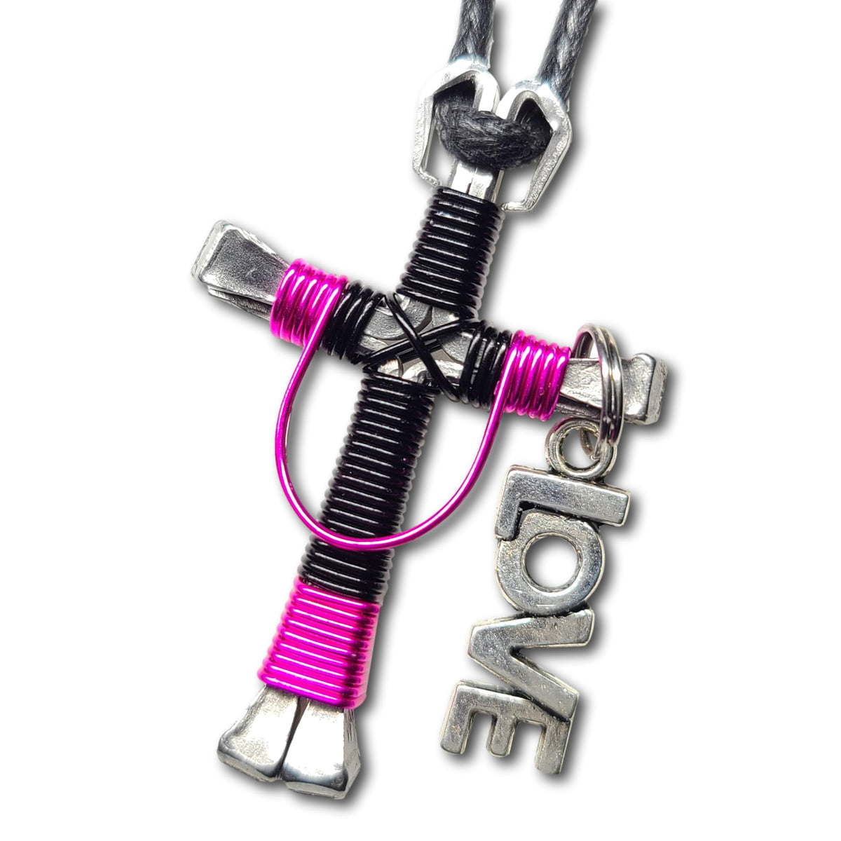 Swag Black & Hot Pink Horseshoe Nail Cross