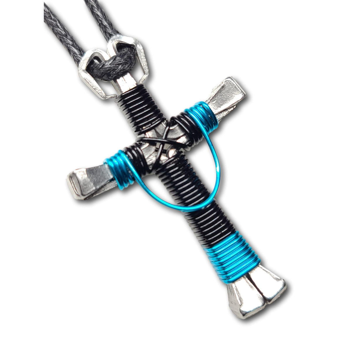 Swag Black & Peacock Blue Horseshoe Nail Cross