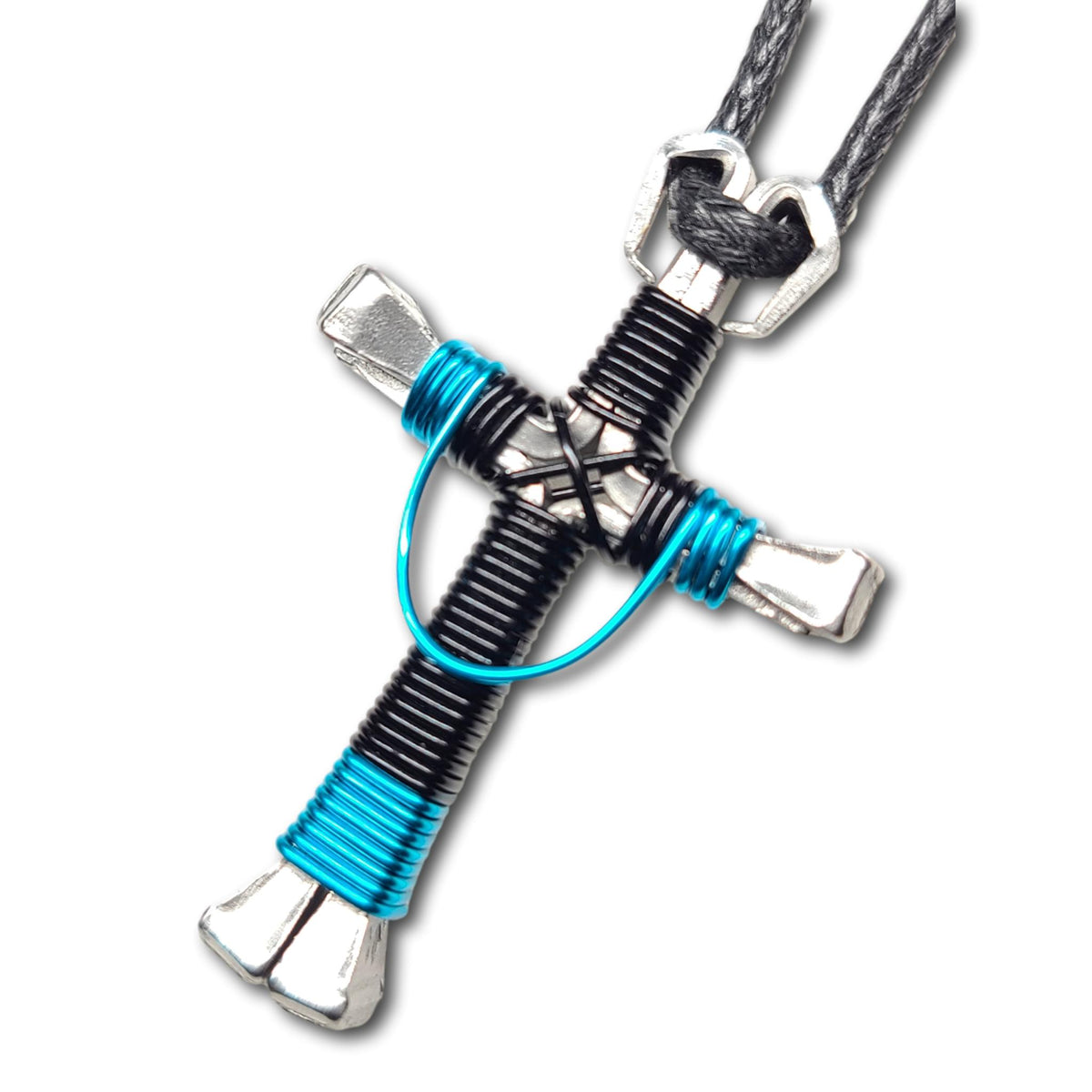 Swag Black & Peacock Blue Horseshoe Nail Cross
