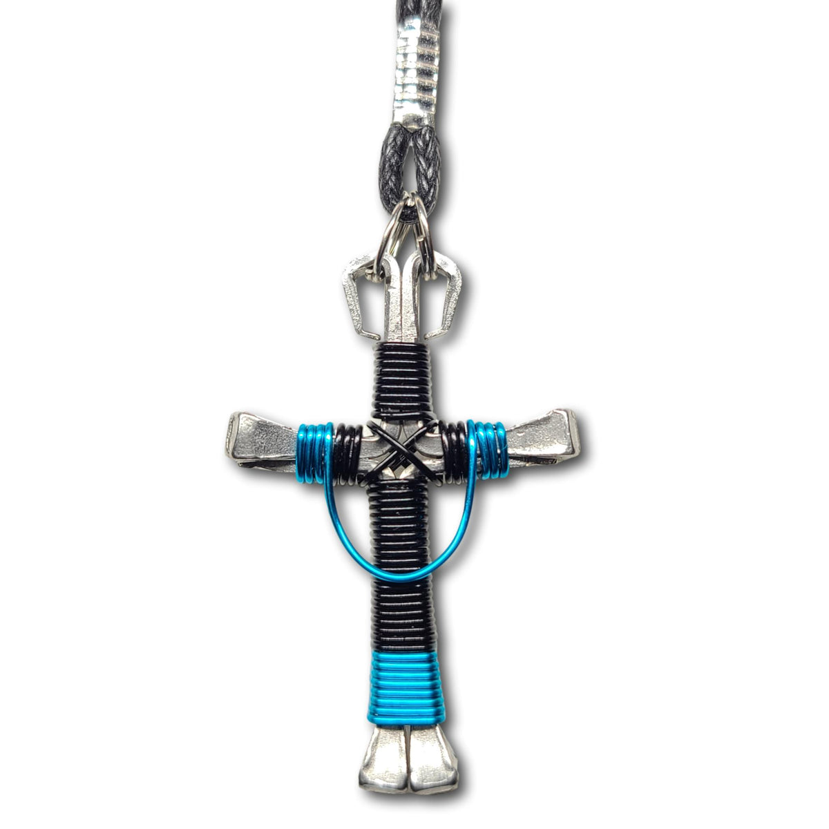 Swag Black & Peacock Blue Horseshoe Nail Cross